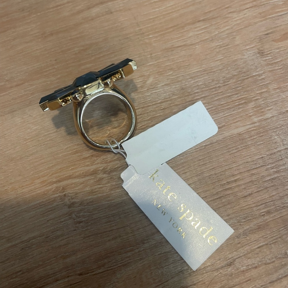 Kate spade black flower cocktail ring size 6 - Picture 3 of 4